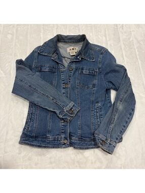 AMX Denim Jacket Western Country Women Medium Blue Cotton Blend Casual Outerwear